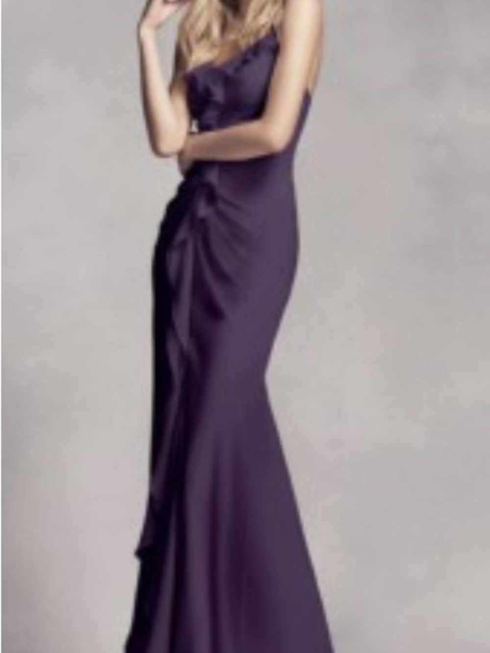 White by Vera Wang Amethyst Purple Ruffled Chiffon Formal Gown Dress